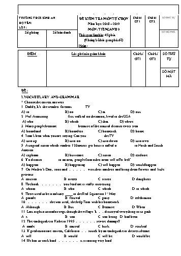 Đề kiểm tra 45 phút môn Tiếng Anh Lớp 9 - Trường THCS Bình An - Năm học 2018-2019