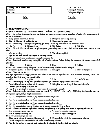 Đề kiểm tra 45 phút môn Vật lí Lớp 8 - Trường THCS Bình Chuẩn (Có đáp án)