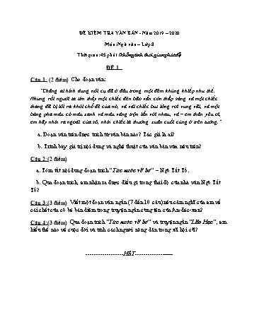 Đề kiểm tra 45 phút phần văn bản môn Ngữ văn Lớp 8 - Năm học 2019-2020 (Có đáp án)