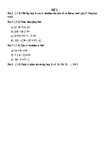 Đề kiểm tra chương I môn Đại số Lớp 6 (Có đáp án)