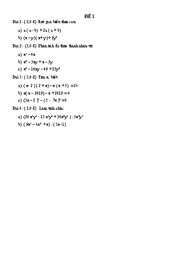 Đề kiểm tra chương I môn Đại số Lớp 8 (Có đáp án)