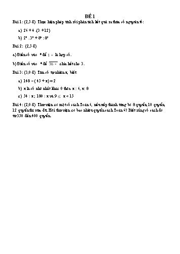 Đề kiểm tra chương II môn Đại số Khối 6 (Có đáp án)