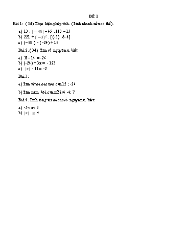 Đề kiểm tra chương II môn Đại số Lớp 6 (Có đáp án)