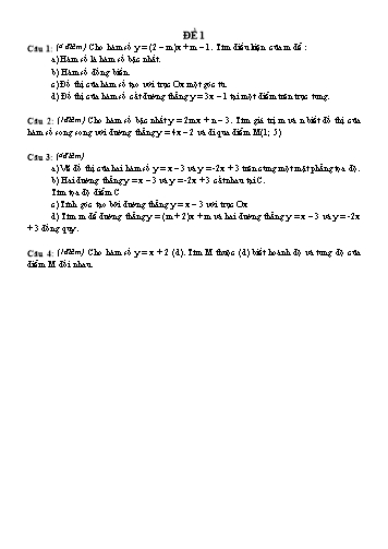 Đề kiểm tra chương II môn Đại số Lớp 9 (Có đáp án)