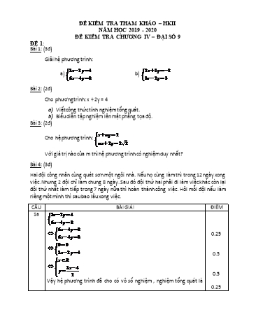 Đề kiểm tra chương IV môn Đại số Lớp 9 - Năm học 2019-2020 (Có đáp án)
