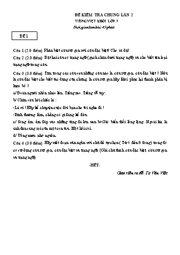 Đề kiểm tra lần 2 môn Ngữ văn Lớp 7 (Có đáp án)