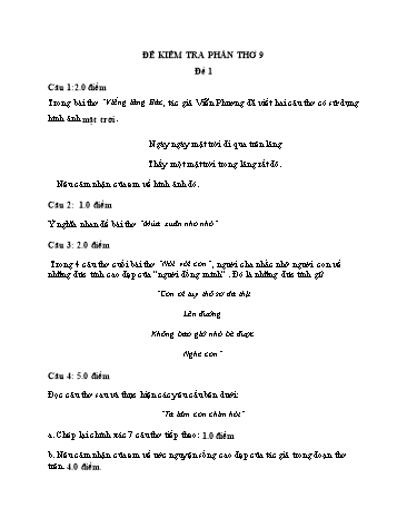 Đề kiểm tra phần thơ môn Ngữ văn Lớp 9 (Có đáp án)
