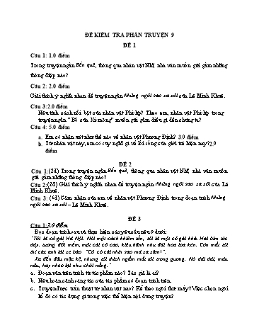 Đề kiểm tra phần truyện môn Ngữ văn Lớp 9