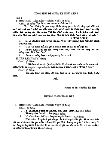 Đề ôn tập giữa kì môn Ngữ văn Lớp 6 (Có đáp án)