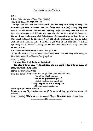Đề ôn tập giữa kì môn Ngữ văn Lớp 8 (Có đáp án)