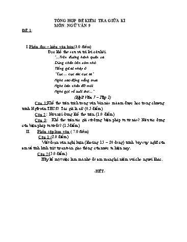 Đề ôn tập giữa kì môn Ngữ văn Lớp 9 (Có đáp án)
