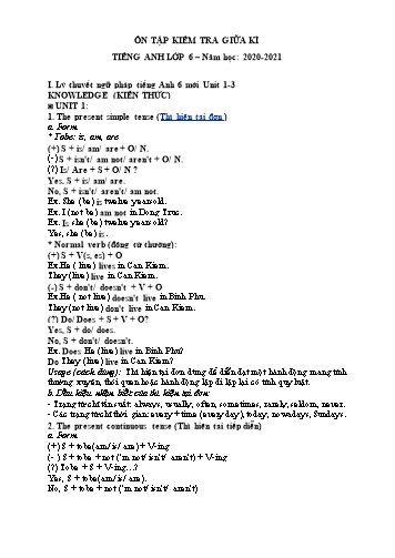 Đề ôn tập kiểm tra giữa kì môn Tiếng Anh Lớp 6 - Năm học 2020-2021