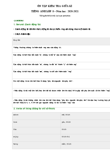 Đề ôn tập kiểm tra giữa kì môn Tiếng Anh Lớp 8 - Năm học 2020-2021