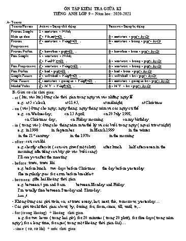 Đề ôn tập kiểm tra giữa kì môn Tiếng Anh Lớp 9 - Năm học 2020-2021