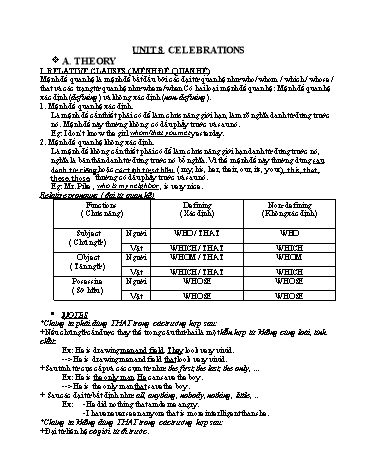 Đề ôn tập môn Tiếng Anh Lớp 9 - Unit 8: Celebrations