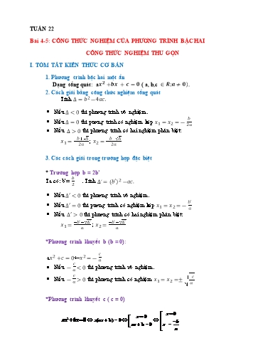 Đề ôn tập môn Toán Lớp 9 - Bài 4+5: Công thức nghiệm của phương trình bậc hai. Công thức nghiệm thu gọn Đề ôn tập môn Toán Lớp 9 - Bài 4+5: Công thức nghiệm của phương trình bậc hai. Công thức nghiệm thu gọn