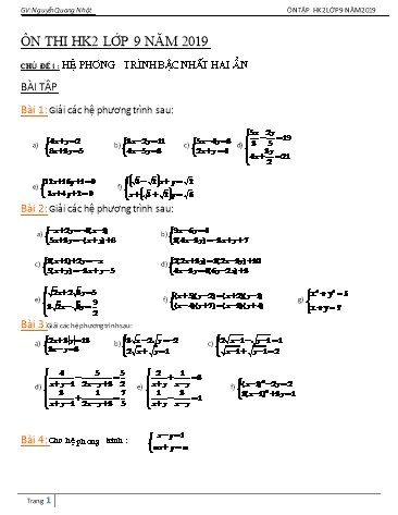 Đề ôn thi học kì II môn Toán Lớp 9 - Nguyễn Quang Nhật