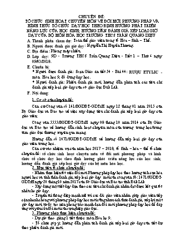 Đề tài Tổ chức sinh hoạt chuyên môn về đổi mới phương pháp và hình thức tổ chức dạy học theo định hướng phát triển năng lực của học sinh; hướng dẫn đánh giá xếp loại giờ dạy của bộ môn hóa học trường THCS Trần Quang Diệu