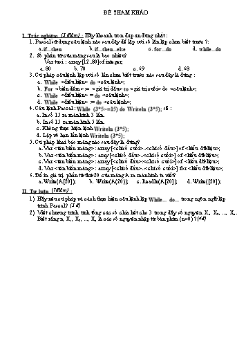 Đề tham khảo kiểm tra 45 phút môn Tin học Lớp 8 (Có đáp án)