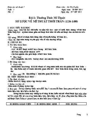 Giáo án cả năm môn Mĩ thuật Lớp 7 - Lê Thị Tuyền - Năm học 2011-2012