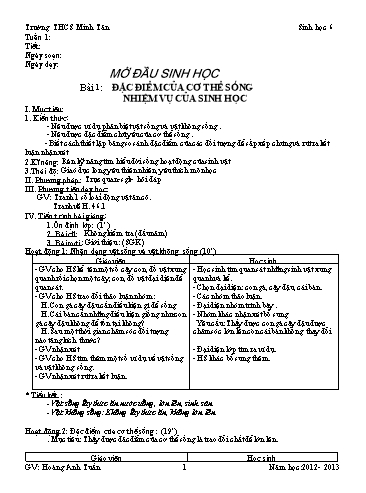 Giáo án cả năm môn Sinh học Lớp 6 - Hoàng Anh Tuấn - Năm học 2012-2013