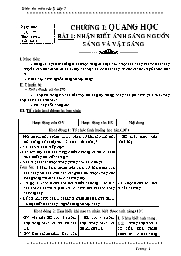 Giáo án cả năm môn Vật lí Khối 7 Giáo án cả năm môn Vật lí Khối 7