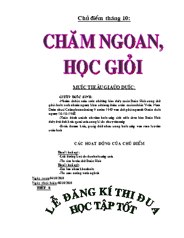 Giáo án Hoạt động ngoài giờ lên lớp Lớp 9 - Chủ điểm tháng 10: Chăm ngoan, học giỏi