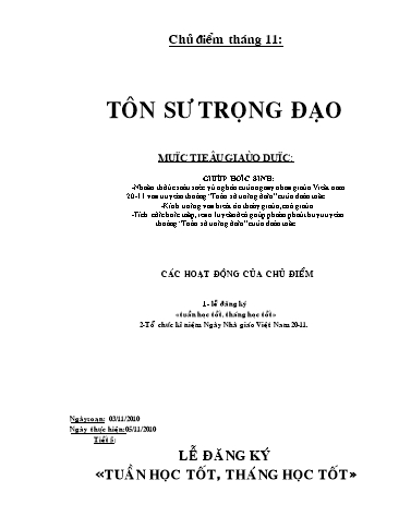 Giáo án Hoạt động ngoài giờ lên lớp Lớp 9 - Chủ điểm tháng 11: Tôn sư trọng đạo