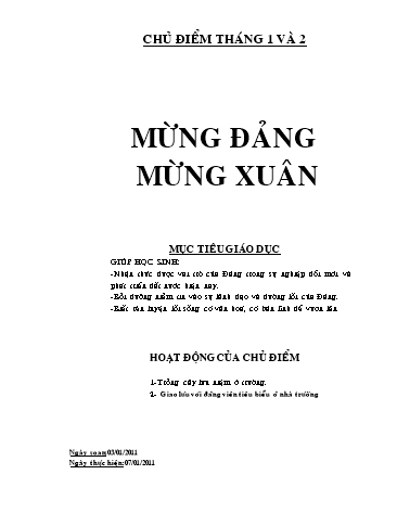 Giáo án Hoạt động ngoài giờ lên lớp Lớp 9 - Chủ điểm tháng 1+2: Mừng Đảng mừng xuân