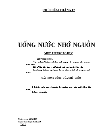 Giáo án Hoạt động ngoài giờ lên lớp Lớp 9 - Chủ điểm tháng 12: Uống nước nhớ nguồn