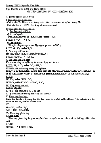 Giáo án ôn tập Hóa học Lớp 8 - Chương IV: Oxi. Không khí - Năm học 2019-2020 - Trường THCS Nguyễn Văn Tiết