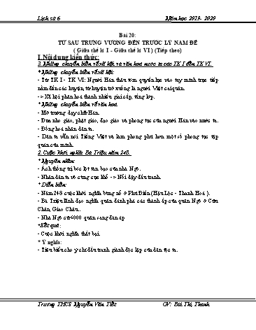Giáo án ôn tập Lịch sử 6 - Bài 20 đến 26 - Năm học 2019-2020