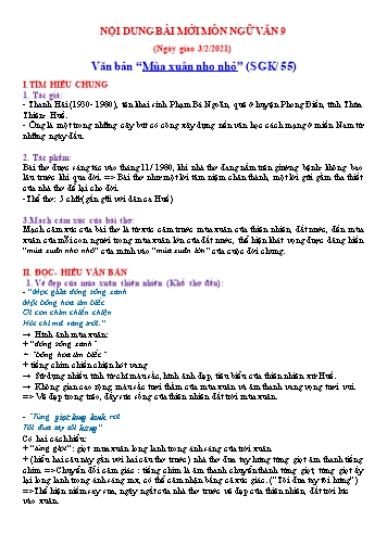 Giáo án ôn tập Ngữ văn 9 - Văn bản Mùa xuân nho nhỏ - Năm học 2020-2021