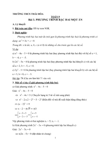 Giáo án ôn tập Toán 9 - Bài 3 đến 5 - Trường THCS Thái Hòa