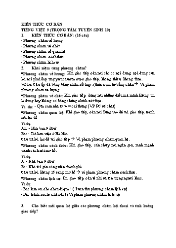 Kiến thức cơ bản môn Ngữ văn 9