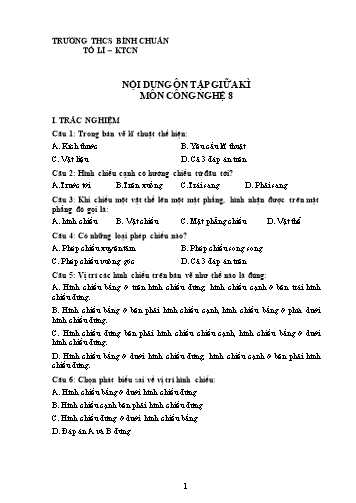 Nội dung ôn tập giữa kì môn Công nghệ Lớp 8 - Trường THCS Bình Chuẩn