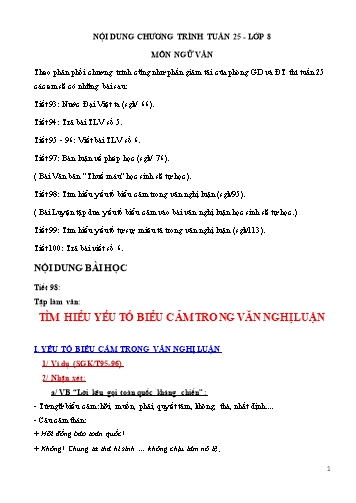 Nội dung ôn tập môn Ngữ văn Lớp 8 - Tuần 25 (Tiếp)