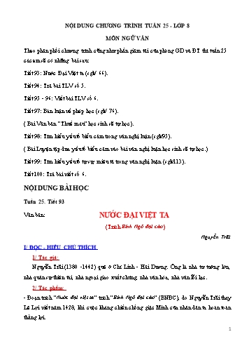 Nội dung ôn tập môn Ngữ văn Lớp 8 - Tuần 25