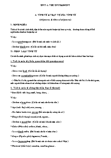 Ôn tập kiến thức môn Tiếng Anh Lớp 9 - Unit 6+7