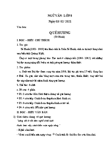 Ôn tập môn Ngữ văn Lớp 8 - Tuần 22