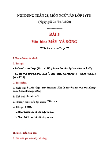 Ôn tập môn Ngữ văn Lớp 9 - Tuần 25 - Năm học 2019-2020