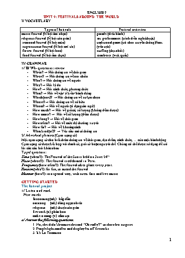 Ôn tập môn Tiếng Anh Lớp 7 - Unit 9