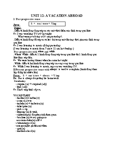 Ôn tập môn Tiếng Anh Lớp 8 - Unit 12: A vacation abroad Ôn tập môn Tiếng Anh Lớp 8 - Unit 12: A vacation abroad