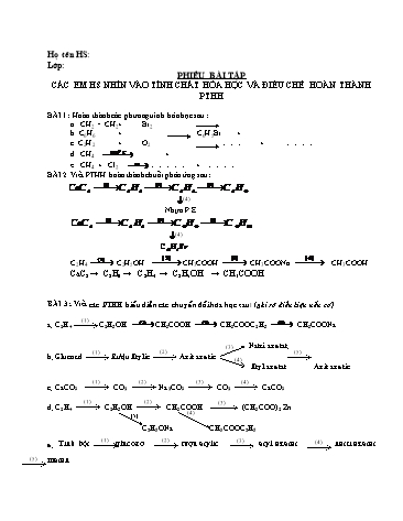Phiếu bài tập lần 2 môn Hóa học Lớp 9