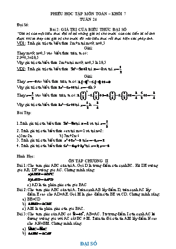 Phiếu học tập môn Toán Khối 7 - Tuần 24