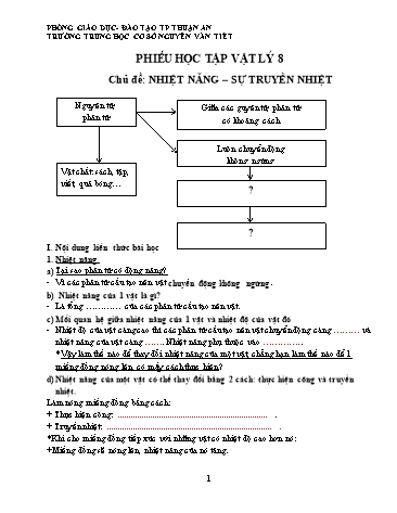 Phiếu học tập Vật lý 8 - Chủ đề: Nhiệt năng. Sự truyền nhiệt - Trường THCS Nguyễn Văn Tiết