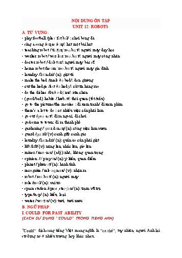 Tài liệu ôn tập Tiếng Anh 6 - Unit 12: Robots