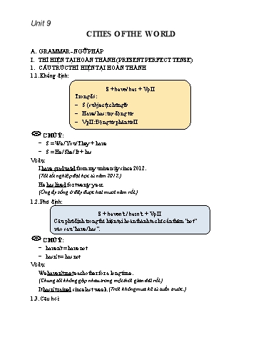 Tài liệu ôn tập Tiếng Anh 6 - Unit 9: Cities of the world