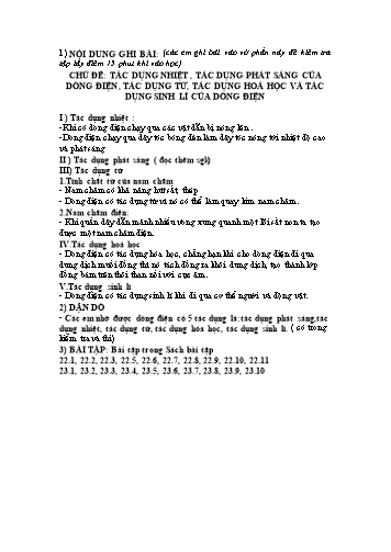 Tài liệu ôn tập Vật lí 7 - Chủ đề: Tác dụng nhiệt, tác dụng phát sáng của dòng điện, tác dụng từ, tác dụng hóa học và tác dụng sinh lí của dòng điện