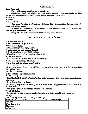 Tài liệu tự học môn Địa lí Lớp 8 - Bài 31 đến 43